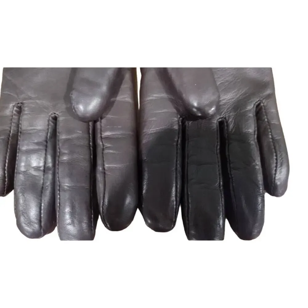 Grandoe Dark Brown Leather Gloves with Faux Fur Lining, Sz‎ L, NWOT